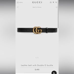 GG Marmot black leather belt. Gold buckle.